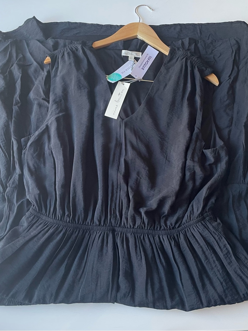 Nine Britton Amelia Black Sleeveless V-Neck Tiered Midi Dress Size 1X NWT - Picture 9 of 11